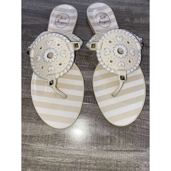 Jack Rogers Striped Georgica Jelly Sandals in Bone & White by Jack Rogers Size 8 - Picture 2 of 4